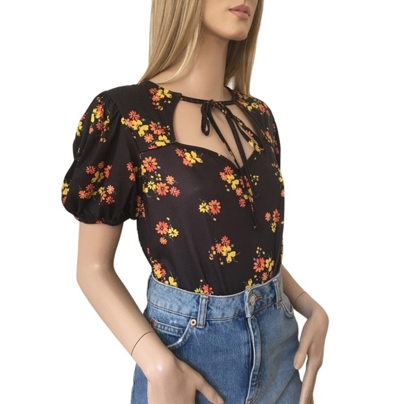 TOPSHOP Keyhole Front Floral Blouse Top Bodysuit Romper NWOT - Picture 8 of 14